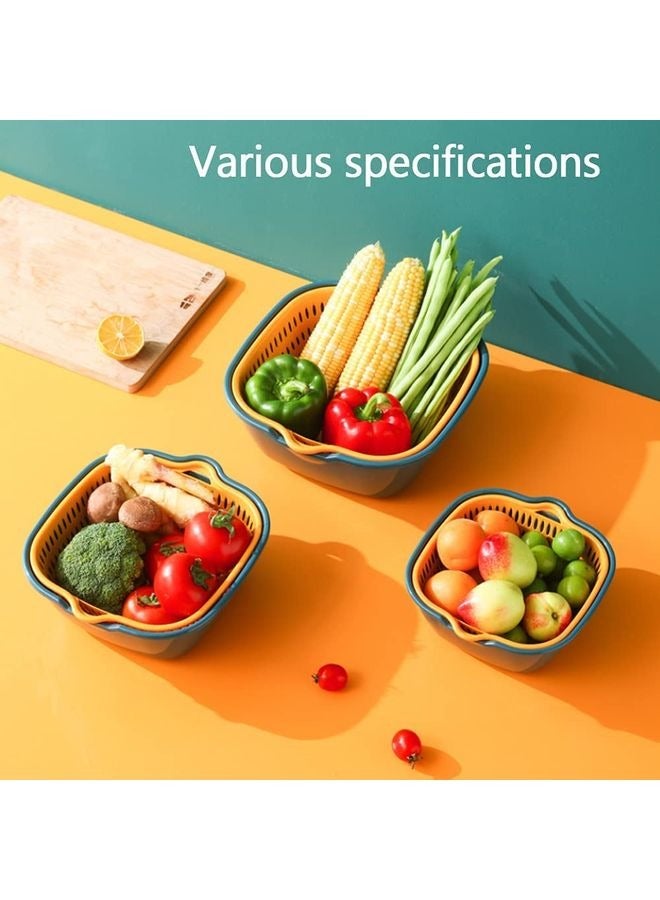 هومستر سلال الغسيل النباتية في سلال الفواكه بالمطبخ أحبار نباتية متعددة الطبقات قابلة للتغليف ومصفاة وغسل الفاكهة ومجموعة مسحوق المطبخ (أزرق أصفر) - Image 4
