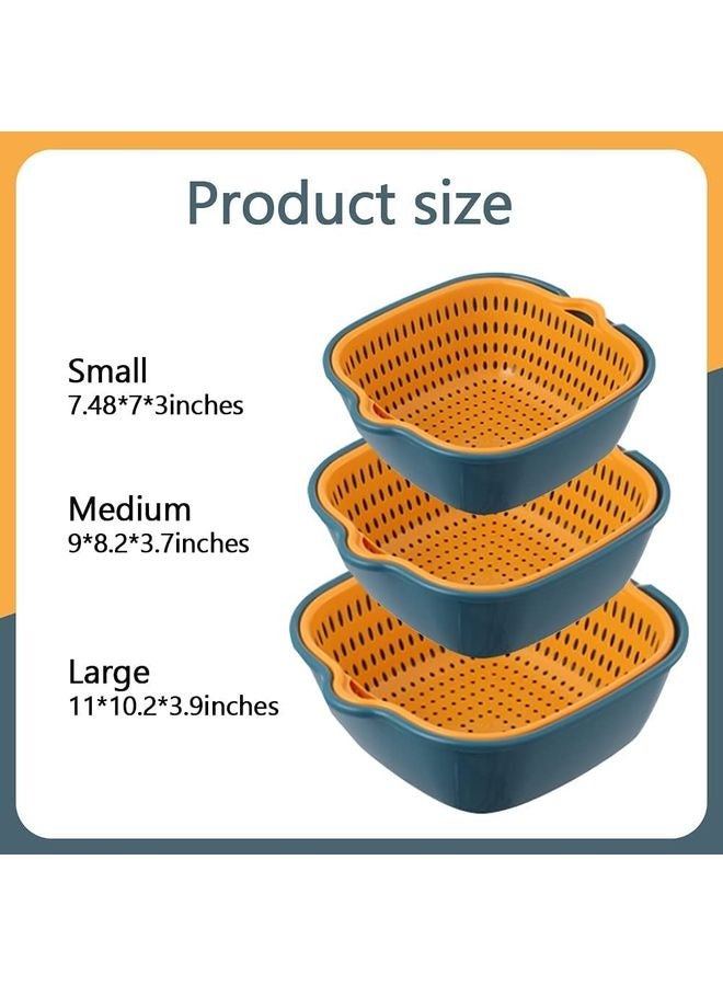 هومستر سلال الغسيل النباتية في سلال الفواكه بالمطبخ أحبار نباتية متعددة الطبقات قابلة للتغليف ومصفاة وغسل الفاكهة ومجموعة مسحوق المطبخ (أزرق أصفر) - Image 2