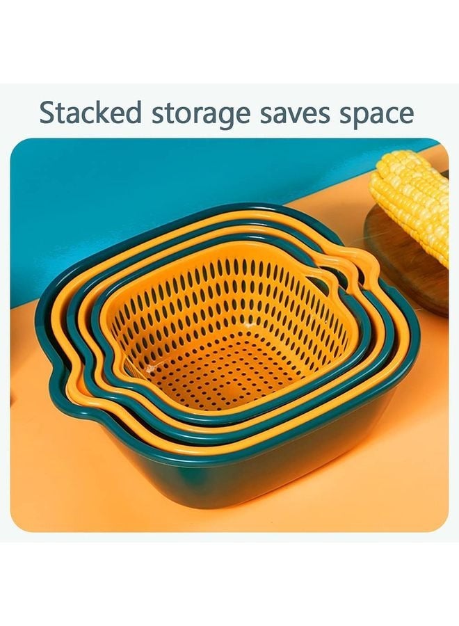 هومستر سلال الغسيل النباتية في سلال الفواكه بالمطبخ أحبار نباتية متعددة الطبقات قابلة للتغليف ومصفاة وغسل الفاكهة ومجموعة مسحوق المطبخ (أزرق أصفر) - Image 3