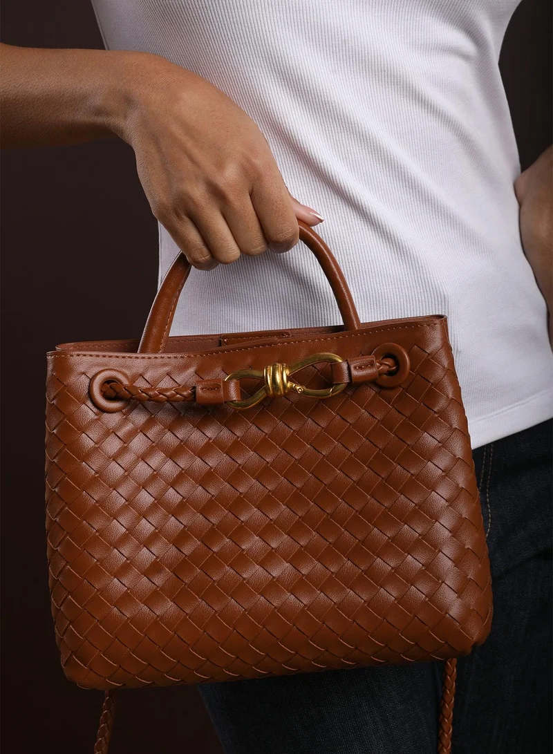 ويرز ذات فروم Luna Woven Leather Tote Bag With Gold Detail