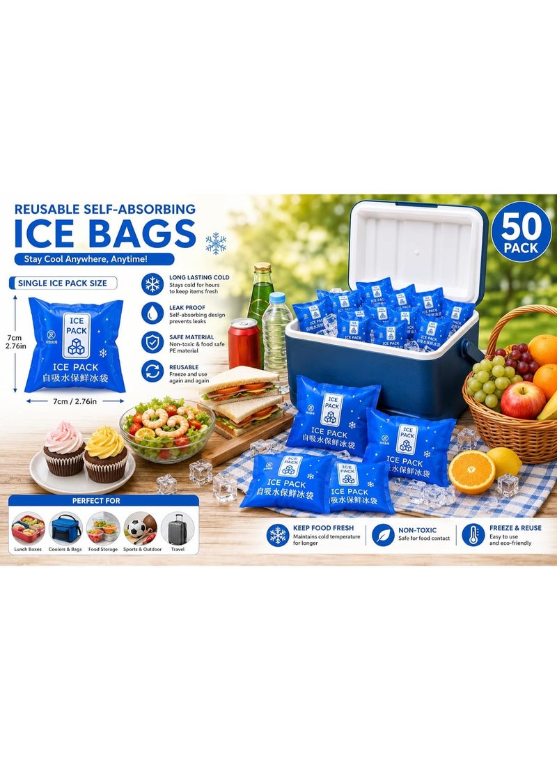 ATRJSZ Reusable Self-Absorbing Ice Bags, Pack of 50, 7 x 7 cm Leakproof Reusable Ice Packs for Cooler, Lunch Box, Food Delivery, Picnic, Camping, Travel - Image 3