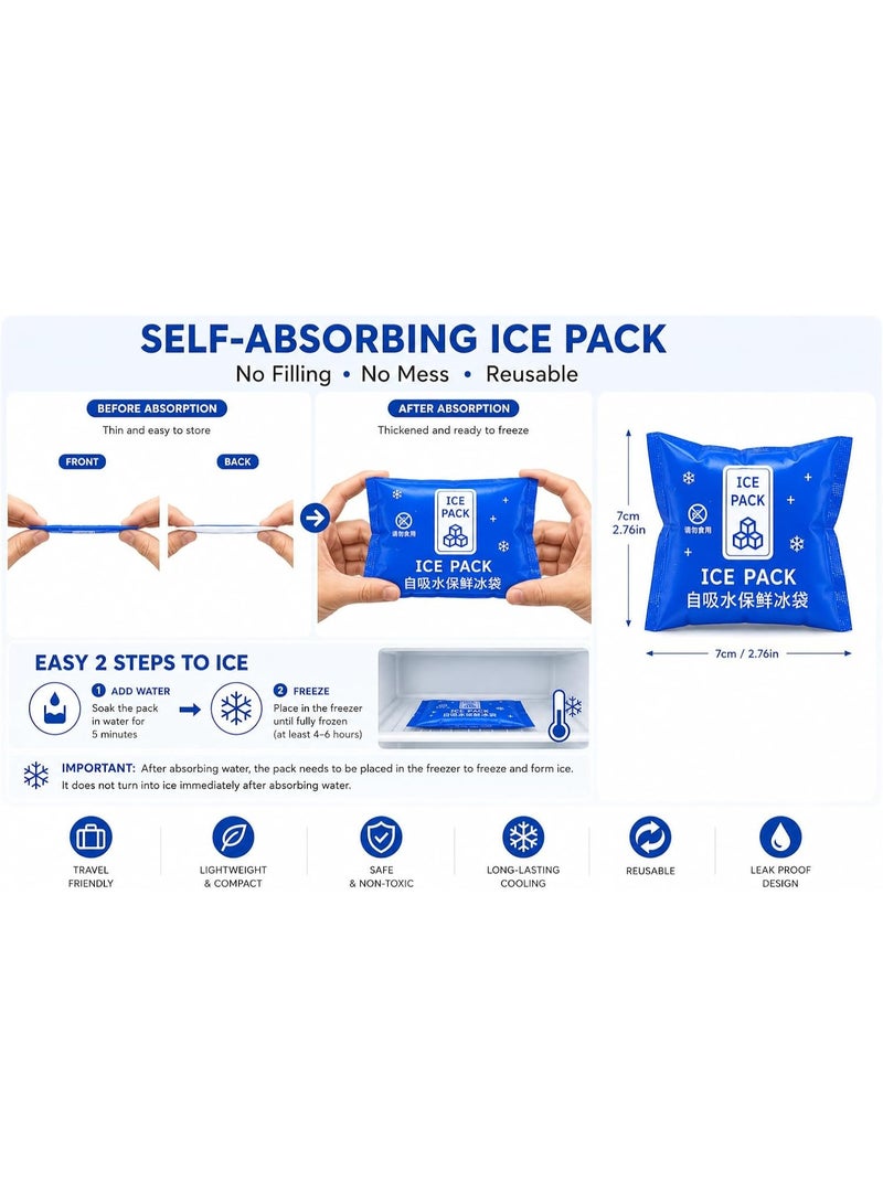 ATRJSZ Reusable Self-Absorbing Ice Bags, Pack of 50, 7 x 7 cm Leakproof Reusable Ice Packs for Cooler, Lunch Box, Food Delivery, Picnic, Camping, Travel - Image 5