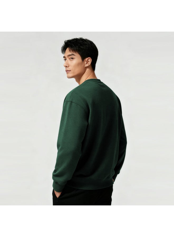 Markless Men's Sweatshirt 100% Cotton Autumn Casual Crewneck Pullover 0434 Pine Green L - Image 3