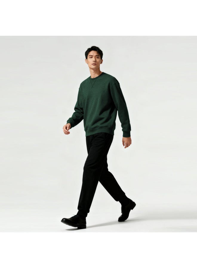 Markless Men's Sweatshirt 100% Cotton Autumn Casual Crewneck Pullover 0434 Pine Green L - Image 2