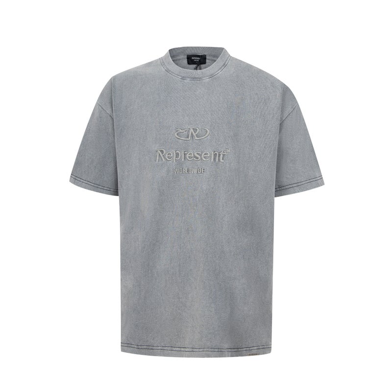 Represent Embroidered Letter Logo Washed Old Loose Dopamine Color Matching Simple Casual Men'S And Women'S T-Shirts - Image 5
