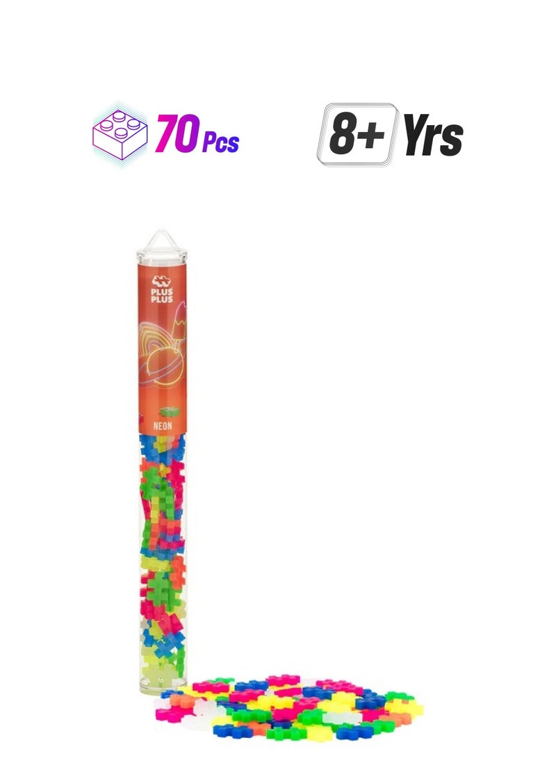 70 Piece Neon Color Mix Construction Building Stem/Steam Toy, Kids Mini Puzzle Blocks  - Image 1
