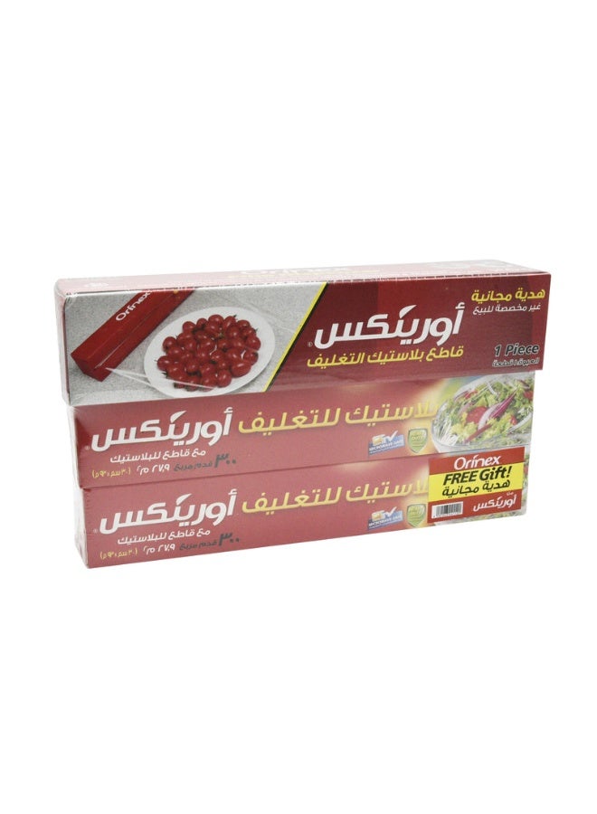 Orinex Transparent Food Plastic Wrap Cling Film 93m x 30cm 2+1 Piece Pack - Image 1