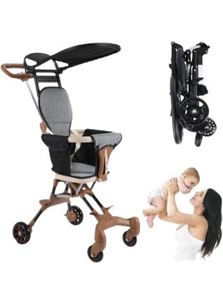 Optico Baby Stroller - Professional Foldable 4 Wheels Ergonomic Adjustable Infant Carriage for 1 to 6 Years Old, Portable Lightweight Compact for Airplane Travel (Khaki)
