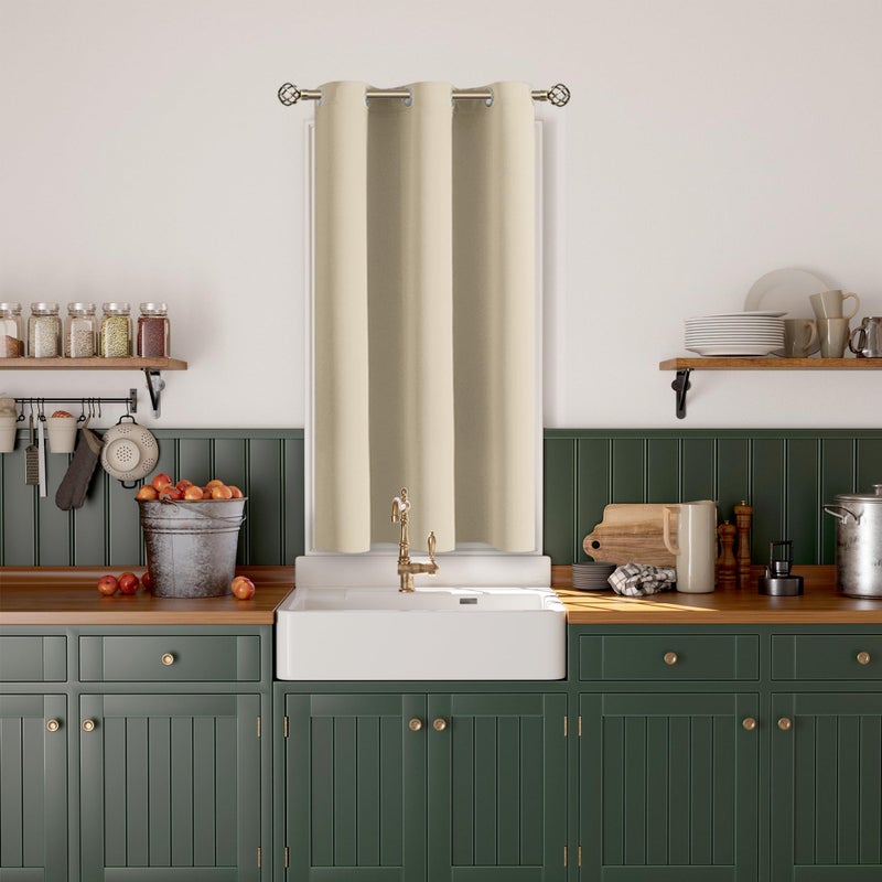 BGment Bression Kitchen Stain 45 بوصة الطول غرفة قصيرة ستارة غامق لنافذة صغيرة الحجراء خصوصية دراسية معزولة من أشعة الشمس ثنى لغرفة نوم 1 لوحة 42 × 45 بوصة البيج - Image 1