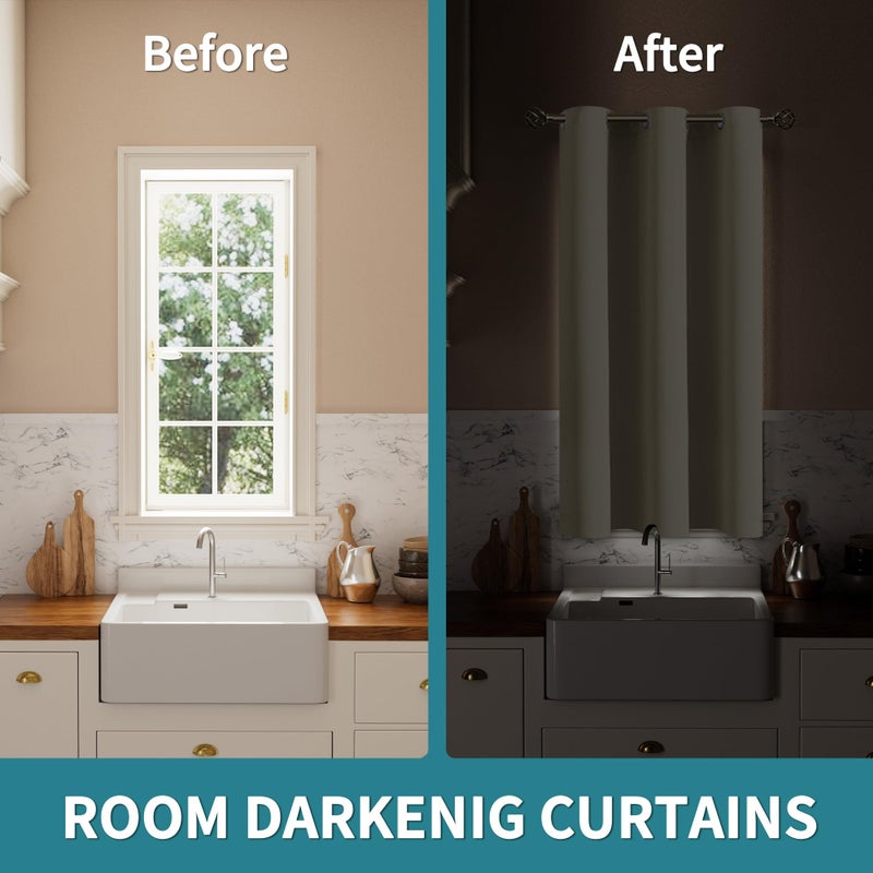 BGment Bression Kitchen Stain 45 بوصة الطول غرفة قصيرة ستارة غامق لنافذة صغيرة الحجراء خصوصية دراسية معزولة من أشعة الشمس ثنى لغرفة نوم 1 لوحة 42 × 45 بوصة البيج - Image 3