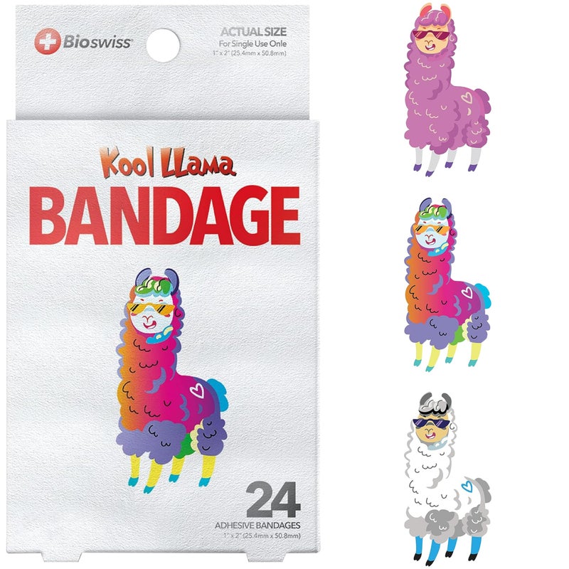 BioSwiss Bandages Llama Shaped Self Adhesive Bandage Set Latex Free Sterile Wound Care 24 Count