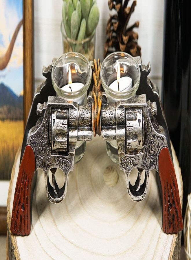 Ebros Gift Rustic Old World Western Cowboy Dual Six Shooter Revolver Pistol Guns Votive Tea Light Candle Holders Decorative Figurine Country Accent T-Lite Candleholders - Image 2