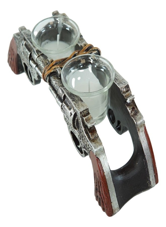 Ebros Gift Rustic Old World Western Cowboy Dual Six Shooter Revolver Pistol Guns Votive Tea Light Candle Holders Decorative Figurine Country Accent T-Lite Candleholders - Image 4