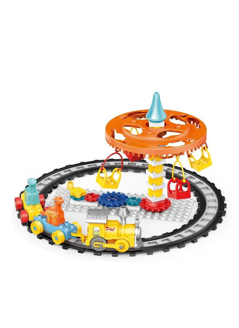 Dinosaur Toys Blocks - Dinosaur Play Ground with Blocks, Railway, and Little Car for Kids - Children's Role-Play or Entertainment Pretend Toys 