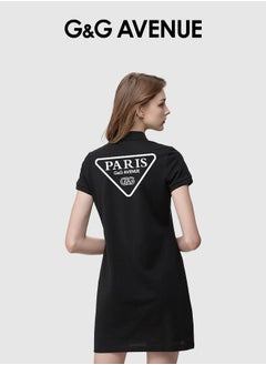 G&G AVENUE Office women's short sleeved dress, women's Polo dress, street dress, casual solid color lapel button slim mini skirt  - Image 1