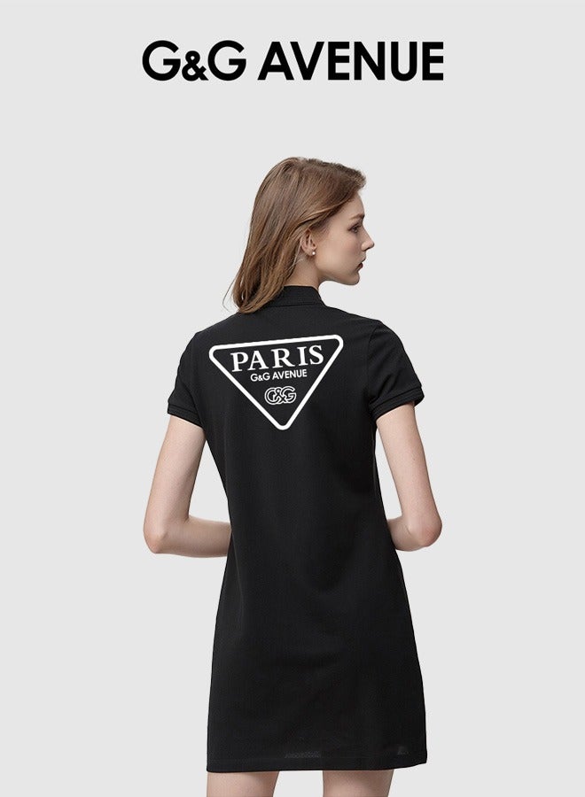 G&G AVENUE Office women's short sleeved dress, women's Polo dress, street dress, casual solid color lapel button slim mini skirt  - Image 1
