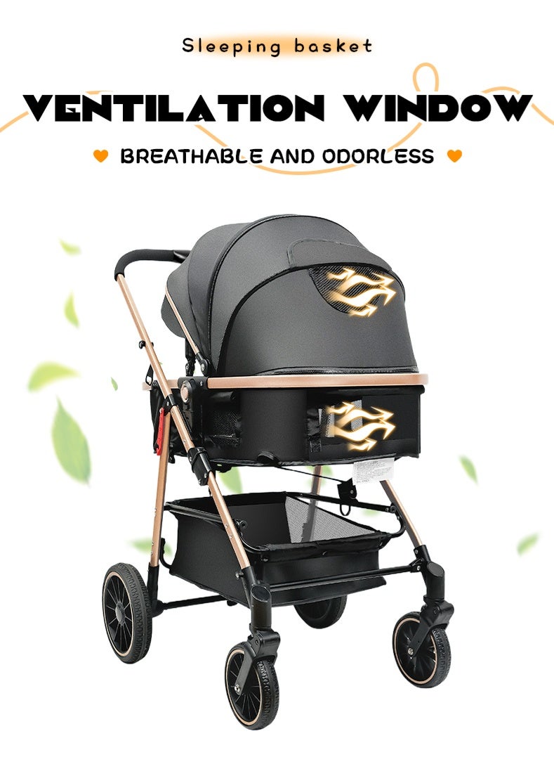 عربة أطفال قابلة للتحويل 3 في 1 مع وضع سرير الأطفال - عربة أطفال قابلة للطي للأطفال حديثي الولادة ومساحة تخزين كبيرة - Image 5