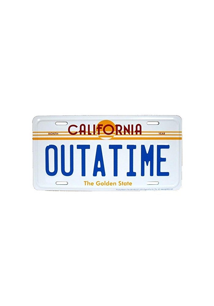 Signs 4 Fun Parody License Plate Outatime 12 x 6 Decorative License Plate Decoration Plate for VehicleWall Man Cave Decorations Made in The USA