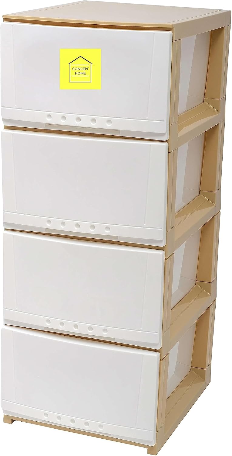 Multi-Purpose Plastic Storage Drawer Cabinet with Modern Design (White/Beige, 4) - Image 1