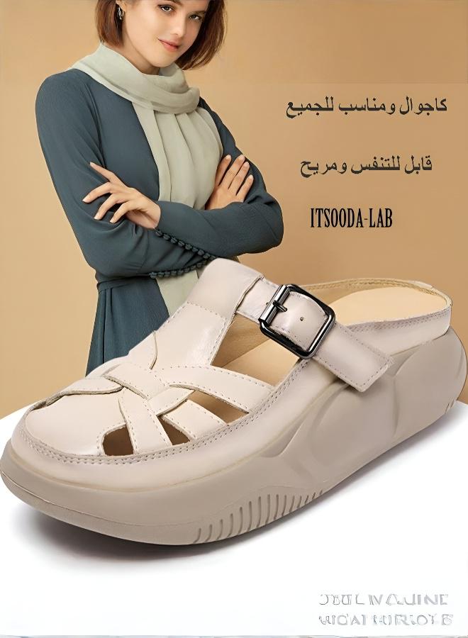 صنادل نسائية ريترو برباطات ونعل سميك - مريحة للصيف والخارج - Image 1