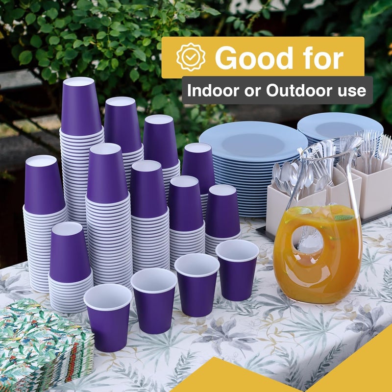 Party Solids أكواب ورقية صلبة للحفلات باللون الأرجواني سعة 12 أونصة، أكواب قابلة للرمي متينة، 100 كوب ورقي للمشروبات الساخنة والباردة، كوب سميك 280 جرام للمشروبات الساخنة للشاي والقهئة للتناول الخارجي، ألوان ممتعة للحفلات والفعاليات - Image 2