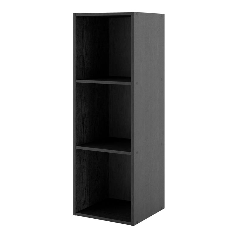 Homes: Inside + Out Apexa 3-Cube Storage Organizer Shelves, Stackable Wood Bookcase Fits Cubby Bins for Organization, Dorm Teen Room Decor & Home Office, Black - Image 1