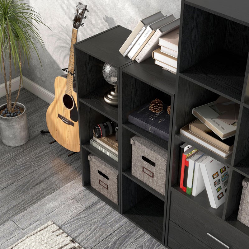 Homes: Inside + Out Apexa 3-Cube Storage Organizer Shelves, Stackable Wood Bookcase Fits Cubby Bins for Organization, Dorm Teen Room Decor & Home Office, Black - Image 3