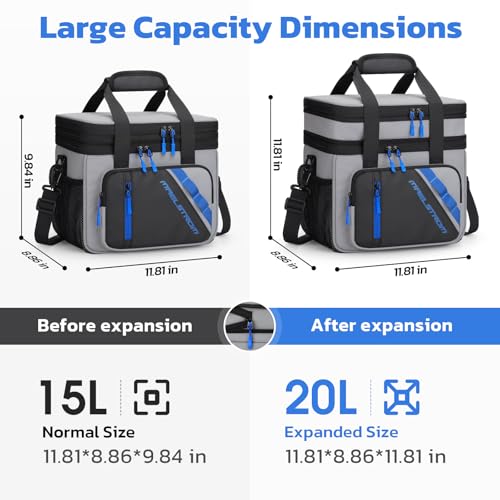 Maelstrom Lunch Box 20L Insulated Lunch Bag for Men Women Expandable Double Deck Leakproof Cooler Bag with 6 Pockets Reusable Lunch Tote Bag for Work Picnic Travel Grey - Image 3