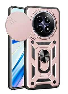 Generic realme 12 5G/ realme 12x 5G Case, Slide Camera Lens Cover + 360°Rotating Kickstand Ring + Support Magnetic Car Mount Shockproof Mobile Phone Case Rose Gold 