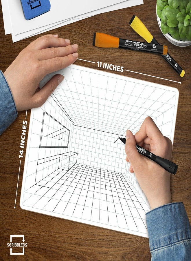 SCRIBBLEDO 1 Point Perspective Grid 11”x14” Large Graph Dry Erase Board Double-Sided White Board Drawing Grid Lines Graphing Charts Whiteboard for Home School Classroom Teachers and Students - Image 2