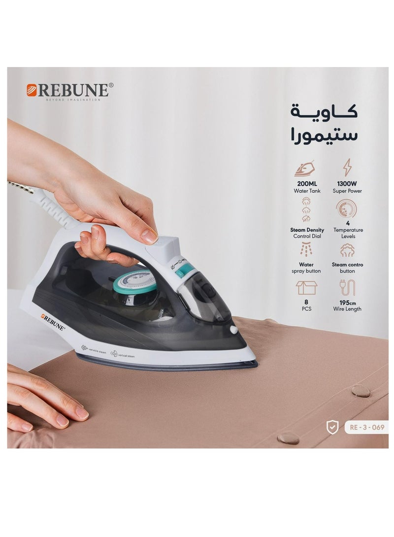 REBUNE Steam Iron, 1300W Power, 200ML Water Tank, Vertical Steam, 4 Temperature Levels, Model RE-3-069 200 ml 1300 W RE-3-069 BLACK - Image 4
