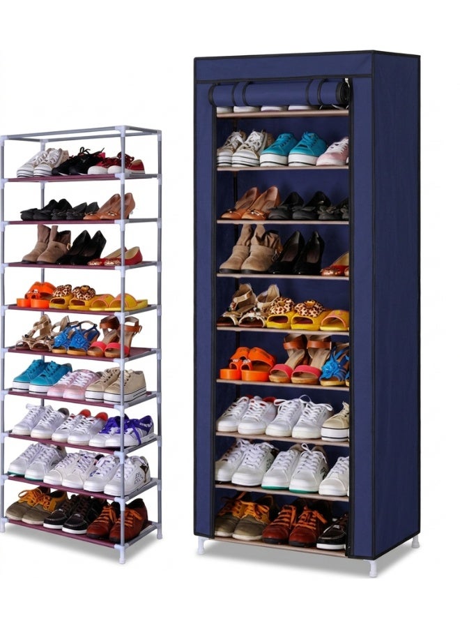 10-Tier Dustproof Shoe Rack with Fabric Cover – Space-Saving Shoe Organizer Cabinet for Home, Bedroom, Entryway – Multi-Layer Shoe Storage Shelf for Men, Women, Kids – Holds 30+ Pairs, Ideal for Shoes, Boots, Handbags, Scarves, Belts, Durable and Easy Assembly - Image 1