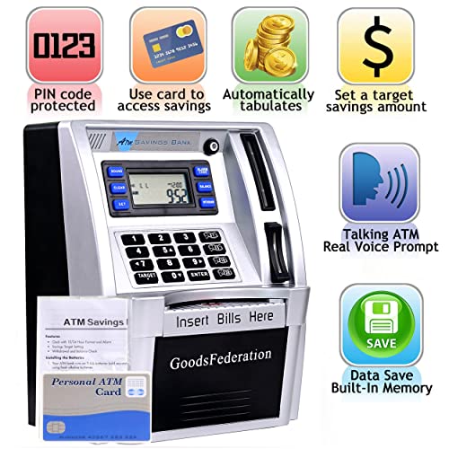 GoodsFederation Upgraded Talking ATM Piggy Bank for Kids AdultsToy Money Bank for Real Money with Voice PromptData SaveCardSaving TargetBalance CalculatorElectronic Money Safe Coin BoxHot Gift for Boys Girls - Image 5
