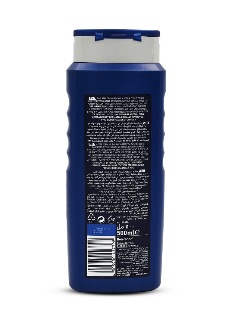 Nivea Nivea MEN 3in1 Shower Gel Body Wash, Power 24h Fresh Effect Citrus Scent, 500ml  - Image 2