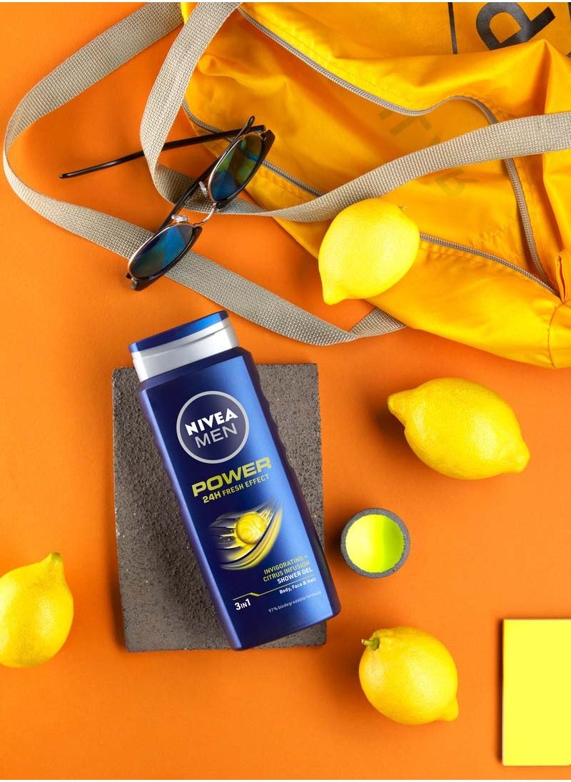 Nivea Nivea MEN 3in1 Shower Gel Body Wash, Power 24h Fresh Effect Citrus Scent, 500ml  - Image 4