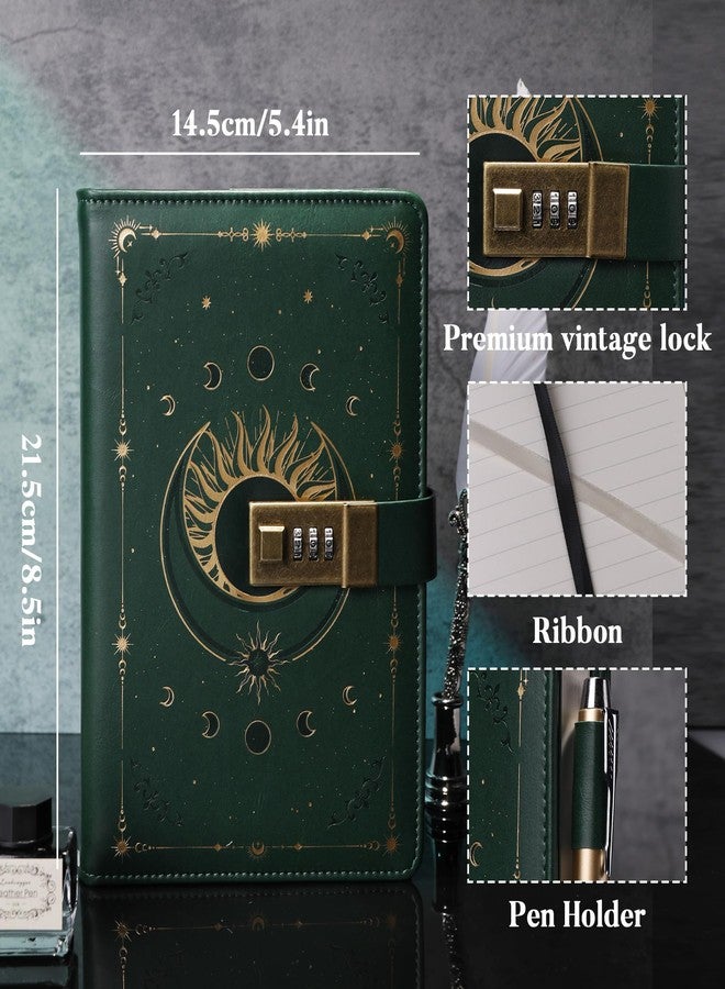 TIEFOSSI Diary with Lock, Vintage Sun Journal with Lock for Women Men, A5 Refillable Notebook with Lock for Writing, 224 Numbered Pages - Image 2