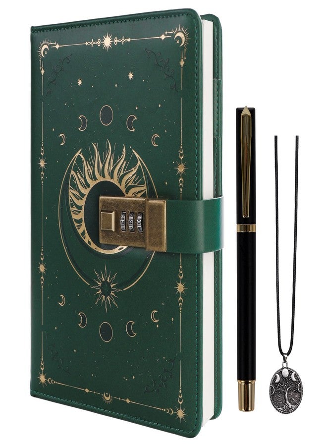 TIEFOSSI Diary with Lock, Vintage Sun Journal with Lock for Women Men, A5 Refillable Notebook with Lock for Writing, 224 Numbered Pages - Image 1
