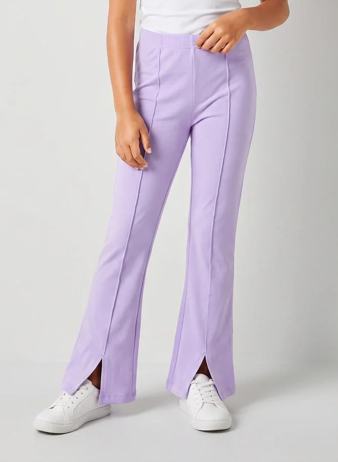 Styli Teen Girls Lilac Solid High-Rise Leggings with Front Slit