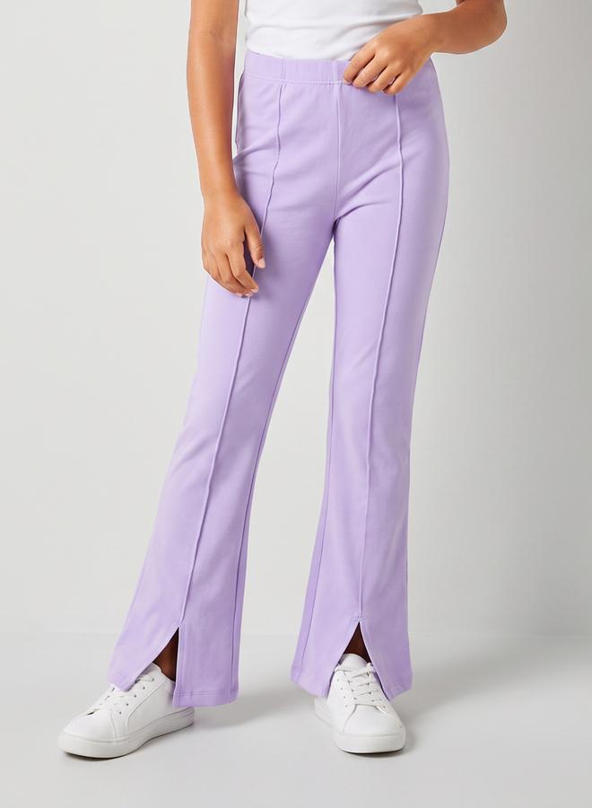 Styli Teen Girls Lilac Solid High-Rise Leggings with Front Slit - Image 1