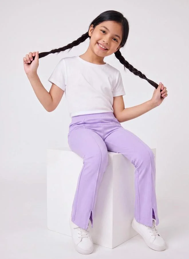 Styli Teen Girls Lilac Solid High-Rise Leggings with Front Slit
