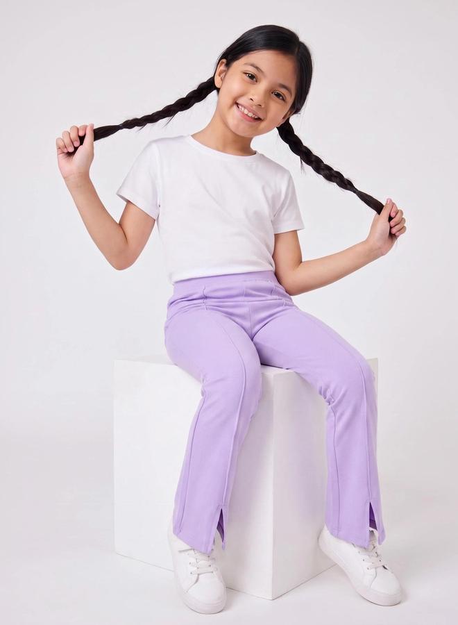 Styli Teen Girls Lilac Solid High-Rise Leggings with Front Slit - Image 2
