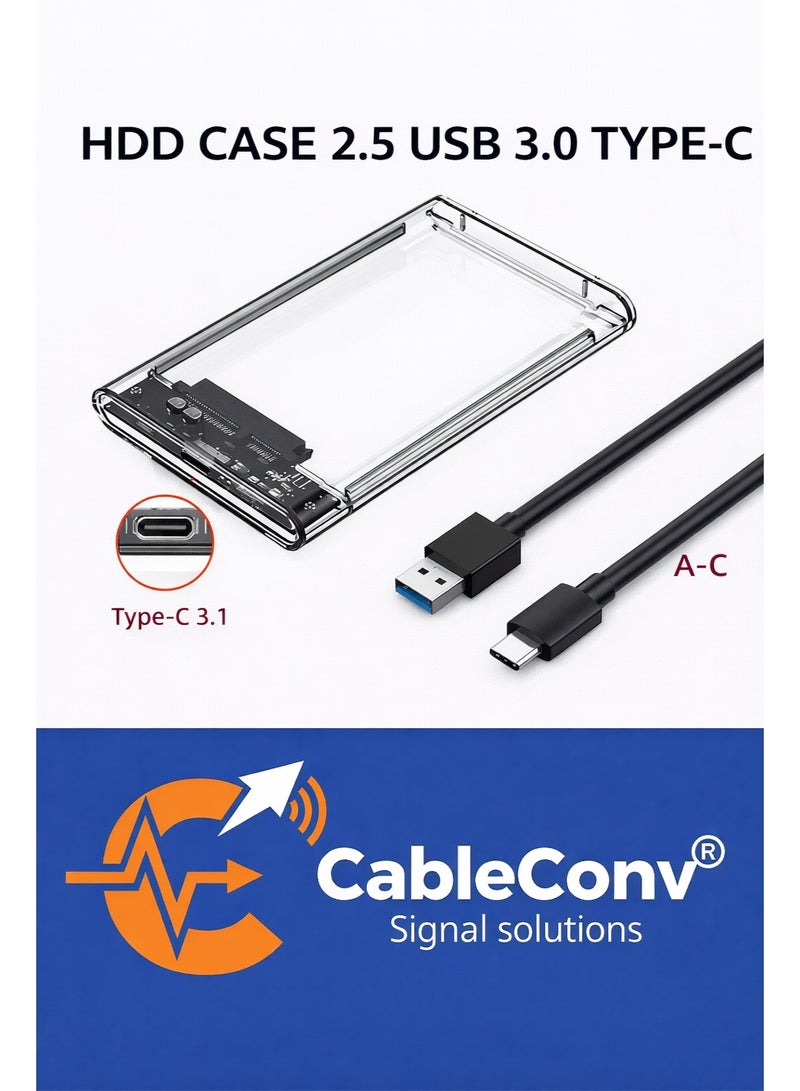 CABLE CONV 2.5 Inch HDD Case USB 3.0 Type-C External SSD Enclosure High Speed Data Transfer - Image 1
