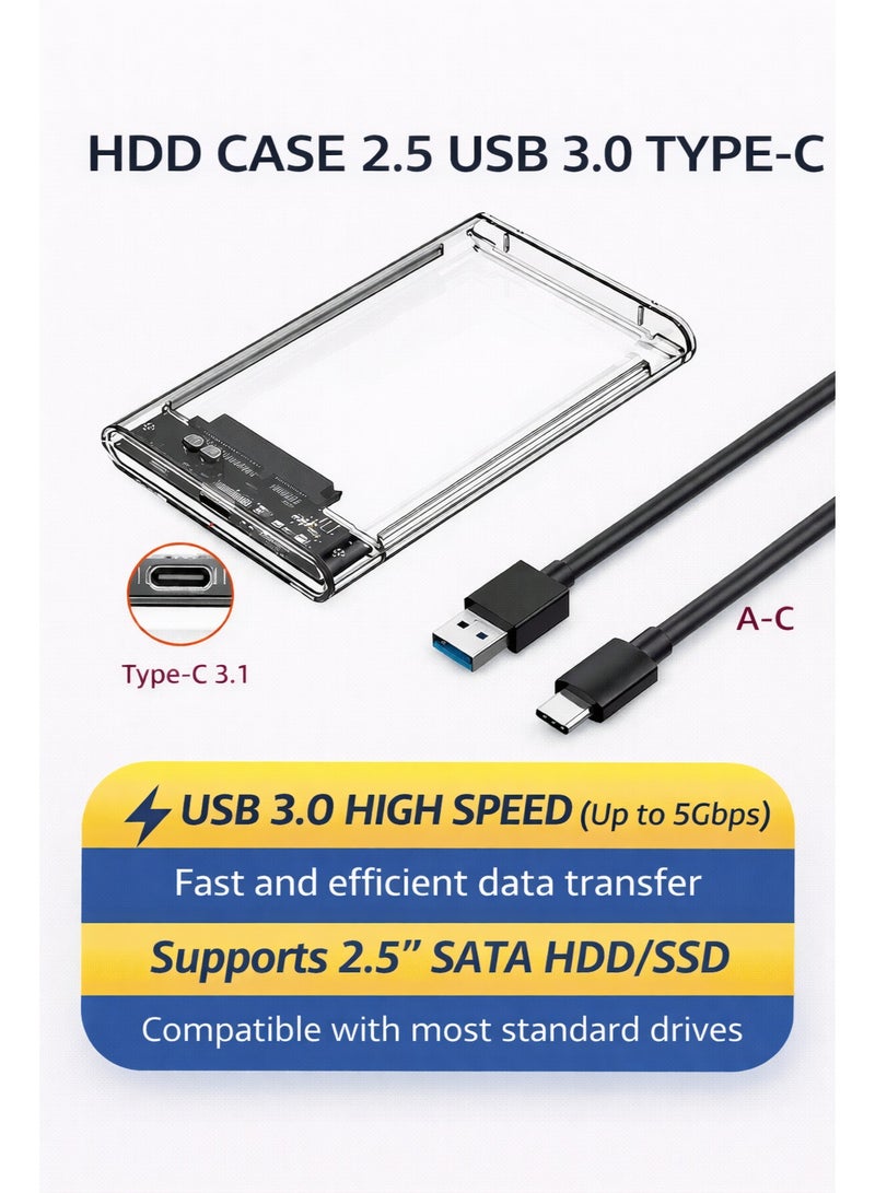 CABLE CONV 2.5 Inch HDD Case USB 3.0 Type-C External SSD Enclosure High Speed Data Transfer - Image 2