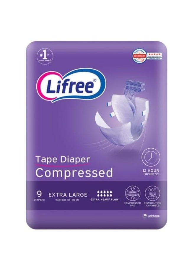 شريط لاصق مضغوط لحفاضات الكبار من Lifree، مقاس كبير جدًا - 9 قطع