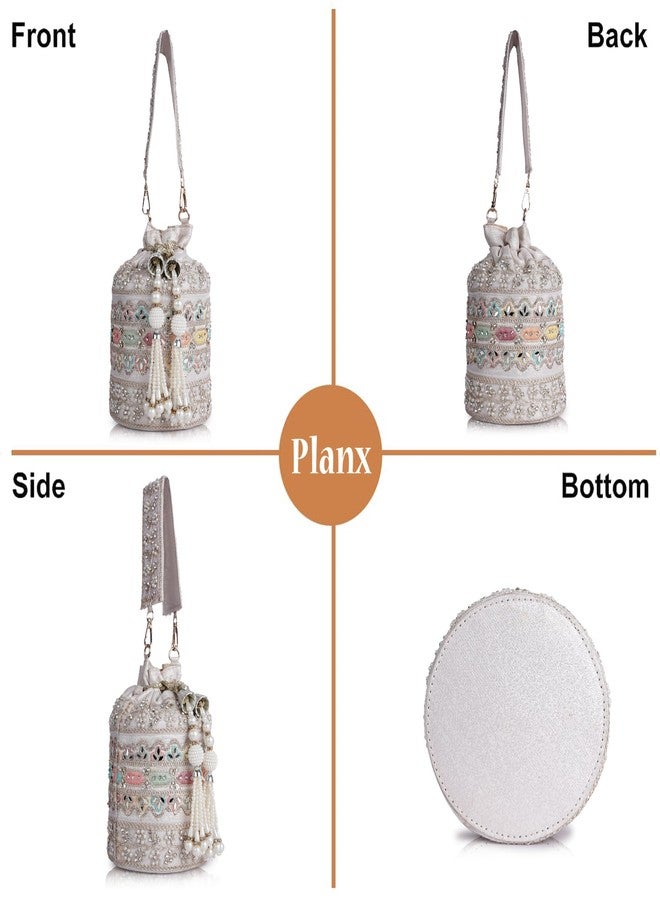 PLANX Velvet SilK Stylish Embroidery Unique Design Trendy Traditional Ethnic Wedding Party Handheld Potli For Women - Image 5