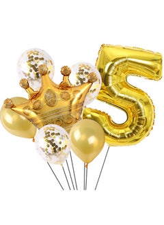 Party 8-piece set for 5st birthday party anniversary decoration party supplies includes gold number 5 balloon, large gold crown foil balloon set, 12-inch sequin balloon, 12-inch gold balloon  - Image 1