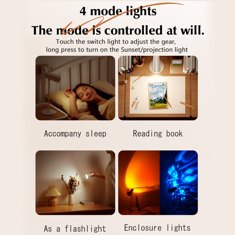 Magnetic Creative USB Rechargeable Desk Lamp Projection Sunset Lamp Eye Care Desk Lamp Magnetic Pick Up Can be Held as a Flashlight 3-speed Touch Control Dimming 2000mah Battery - Image 5