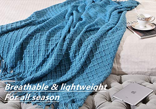 CREVENT Boho Crochet Throw Blanket for Couch Sofa Chair Bed Decoration, Gift Idea for Girlfriend Mom Birthday, Soft Warm Cozy Light Weight for Spring Summer (50''X60'' Turquoise/Dark Teal) - Image 4
