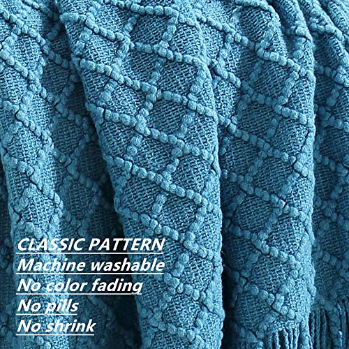 CREVENT Boho Crochet Throw Blanket for Couch Sofa Chair Bed Decoration, Gift Idea for Girlfriend Mom Birthday, Soft Warm Cozy Light Weight for Spring Summer (50''X60'' Turquoise/Dark Teal) - Image 2