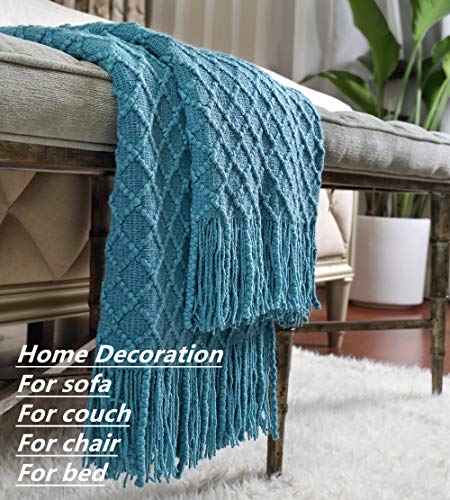 CREVENT Boho Crochet Throw Blanket for Couch Sofa Chair Bed Decoration, Gift Idea for Girlfriend Mom Birthday, Soft Warm Cozy Light Weight for Spring Summer (50''X60'' Turquoise/Dark Teal) - Image 5